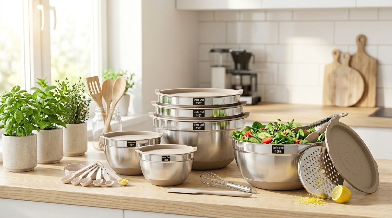 26-piece Khaki Stainless Steel Mixing Bowl Set